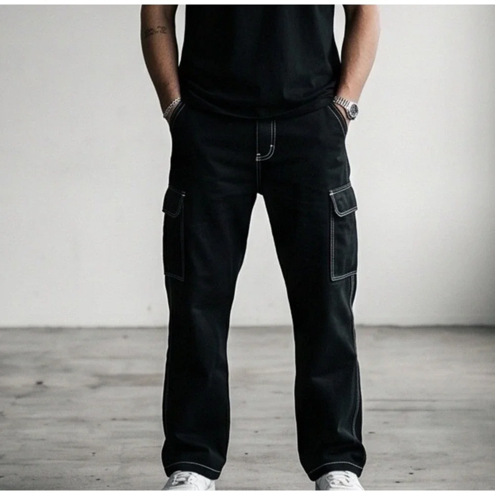 $164 True Religion Cargo Pants Mens 33 x 32 Jet Black Straight Leg Carpenter NWT